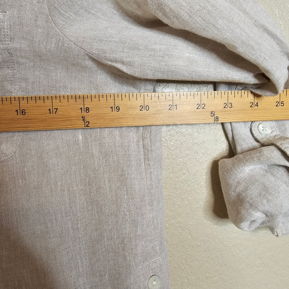 Talbots Medium Natural Beige 100% Linen Roll Tab Sleeve Button Hem Tunic Top - Picture 10 of 10